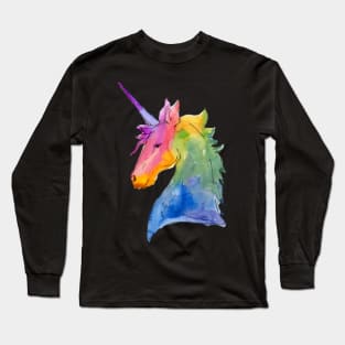 Watercolor Unicorn Rainbow Unicorn Illustration- Long Sleeve T-Shirt